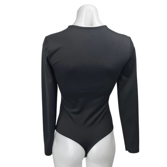 Abercrombie & Fitch Women's Black Cutout Long Sleeve Thong Bodysuit Top Size S - Picture 2 of 5